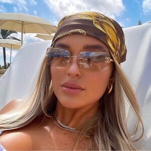 LIKE NEW✨ CHANEL RARE RIMLESS 4104-B Swarovski gold brown sunglasses